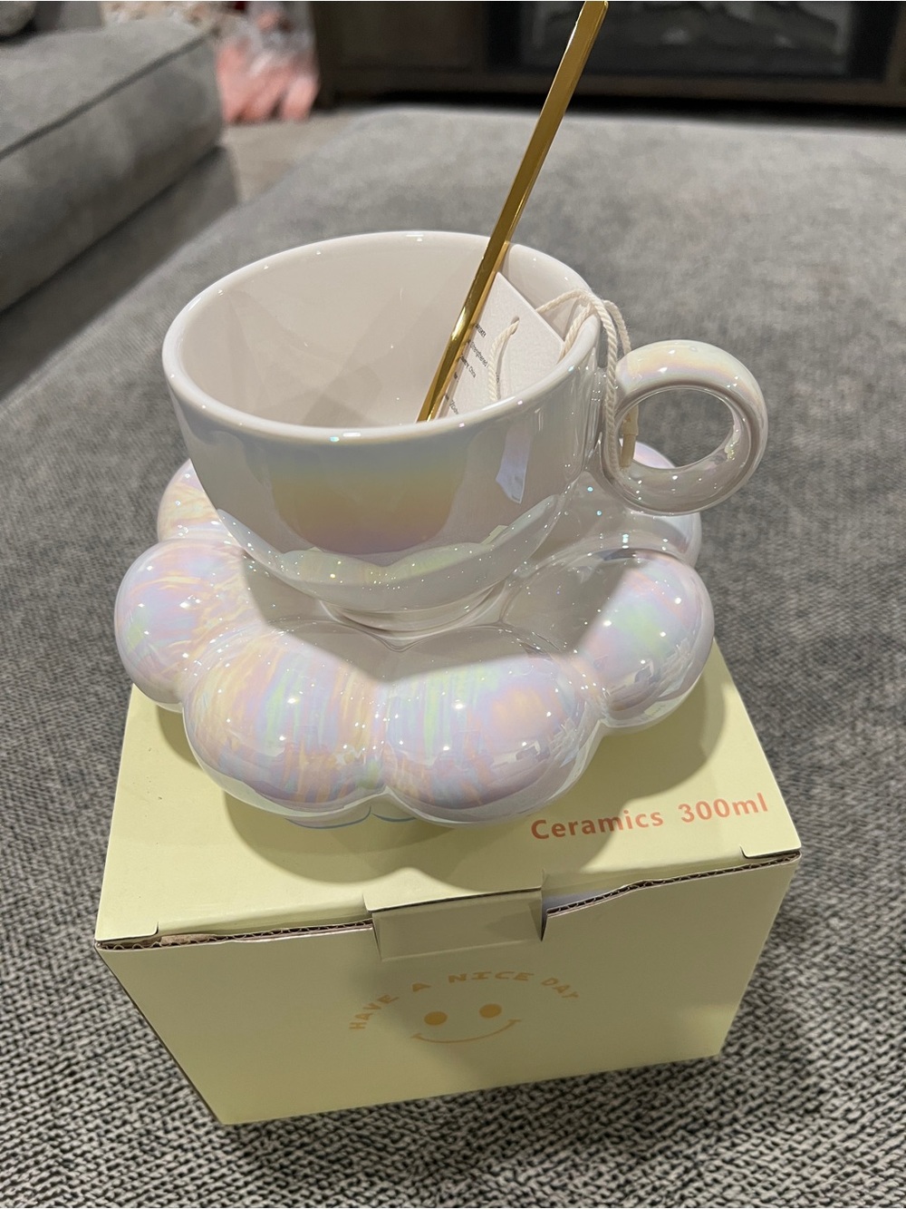 Ceramic Cloud Cup with Sunflower Coaster, Coffee Cup, 6.5oz/200ml